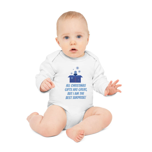 "Best Christmas surprise" Organic baby Bodysuit, long sleeves